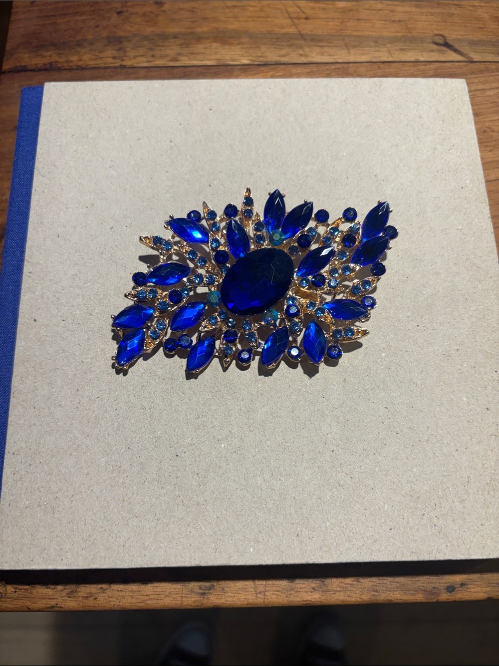 Blue Crystal Floral Statement Brooch - Unknown Brand